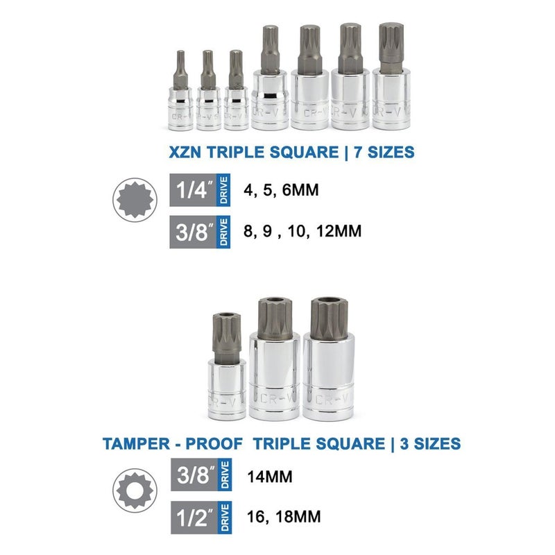 J&R Quality Tools XZN Triple Square Spline Bit Socket Set, S2 Steel | 10-Piece Set - Image 3